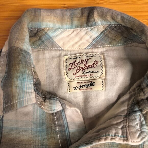 Lucky Brand Women's Western Plaid Cotton Linen Soft Pearl Shirt XS - Picture 2 of 6